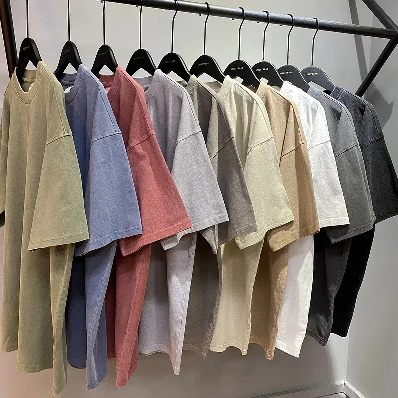 HELLOMARCEL EU US Size Heavyweight Basic Style 250g Cotton Washed Distressed Dyed Faded OVERSIZE Short Sleeve T-shirt