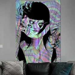 Japanese Horror Anime Wall Hanging Tapestry Weird Anime  Tapestries Horror Kawaii Room Decor Decorative Mural Home Decor Tapiz