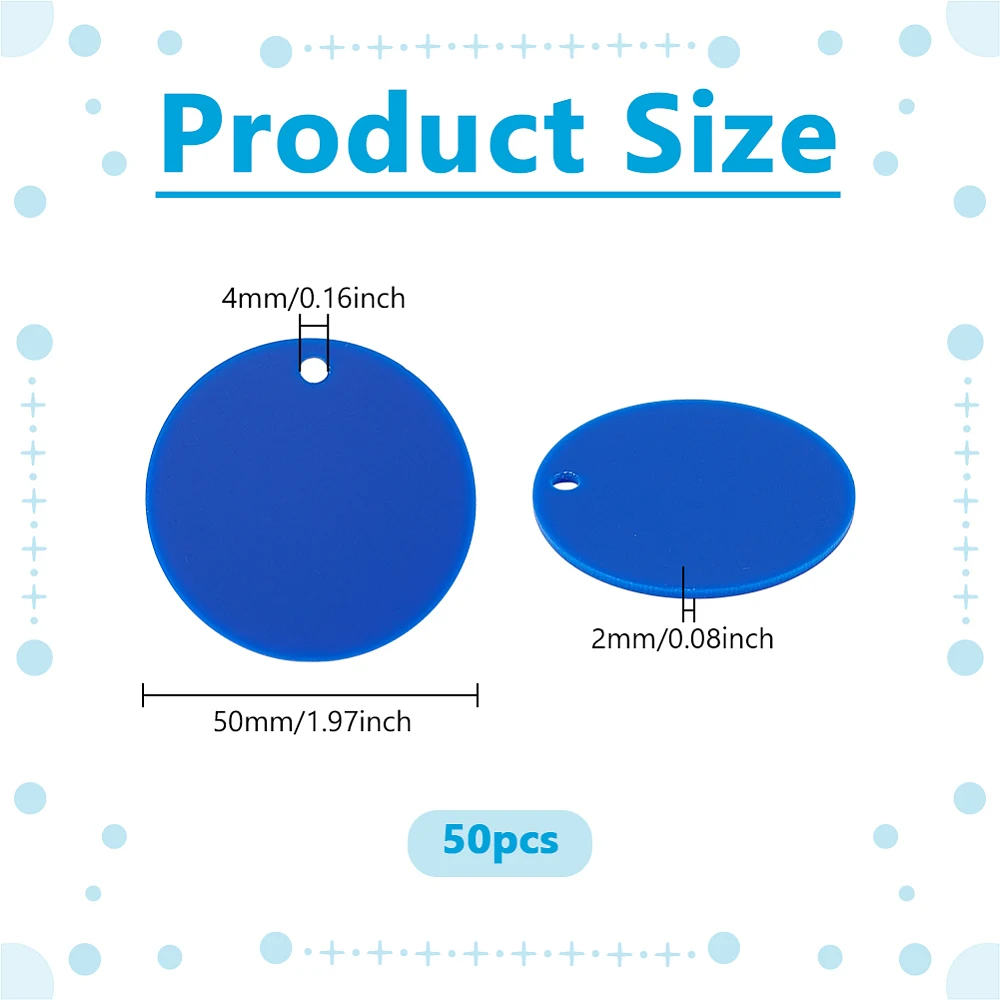 50pcs Acrylic Circles Blanks 2 Inch Blue Keychain Blanks with Hole 2mm Thick Flat Round Ornament Blank Acrylic Tags Charm Disc