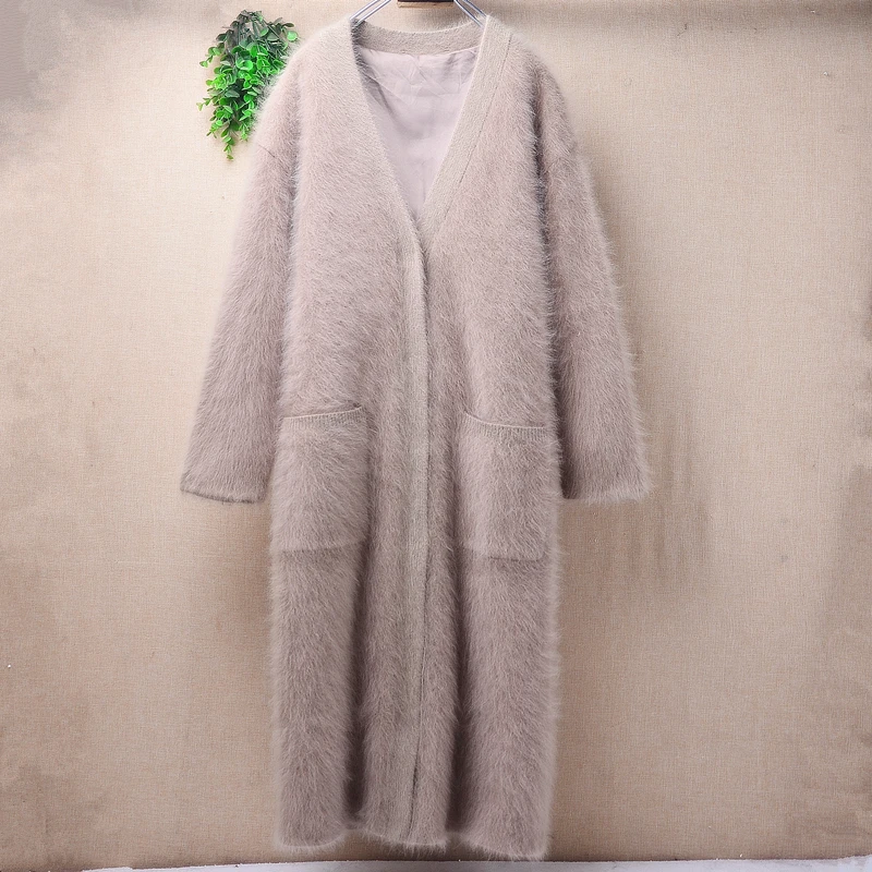 

Women Mujer Autumn Winter Thick Warm Hairy Mink Cashmere Knitted V-Neck Long Sleeves Slim LOng Sweater Caridgans Coat Pull Tops