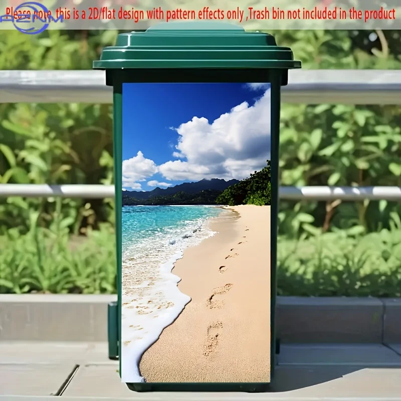 1pc, 2D/Flat Trash Can Sticker, .01 x cm, Tropical Beach Footprints Pattern, Summer Decor for Kitchen Wall Bin, Creative Garba