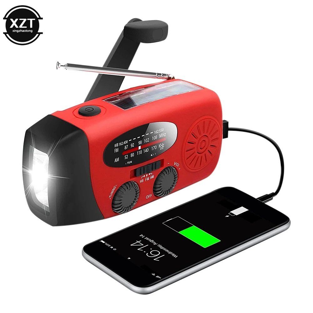 Solar Hand Crank RADIO Receiver Mini Portable AM/FM Weather Radio With Multifunctional Flashlight Emergency Power supply/Bank