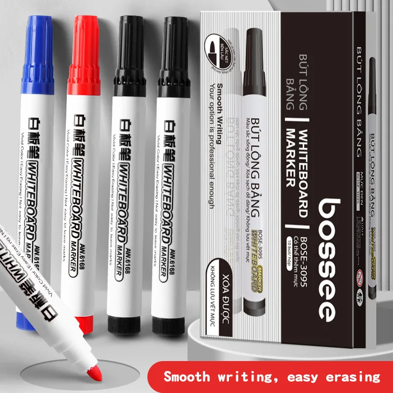 10 Pack Erasable Whiteboard Markers Bulk, 3 Colors Fiber Tip Dry Erase Pens, High Capacity Refillable White Board Markers