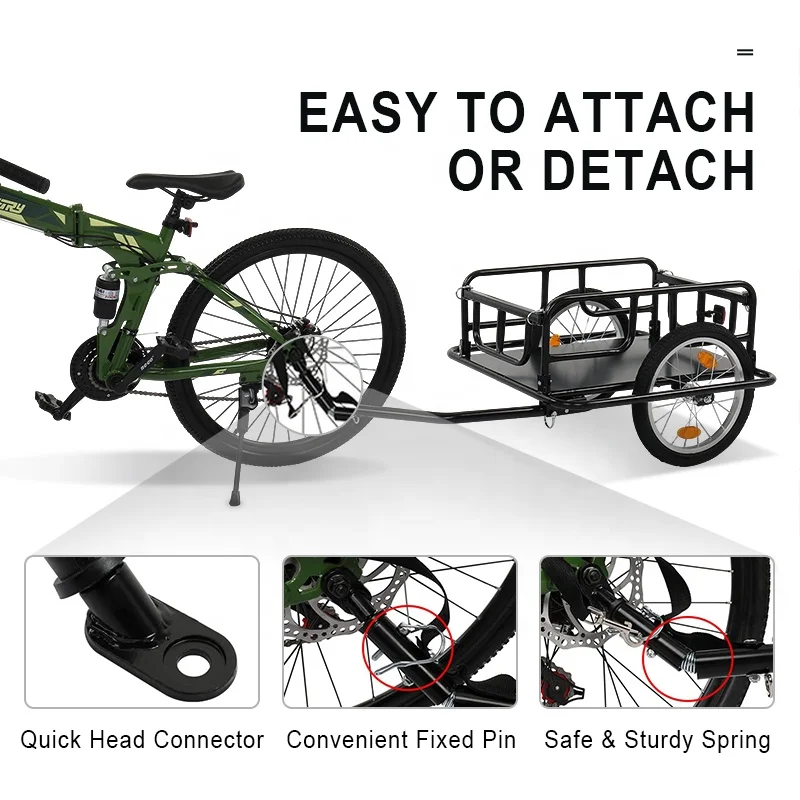 Easy Installation Detachable Folding Trailer Camper Off Road Bicycle Trailer Stroller 2 Wheels Metal Small Farm Trailers