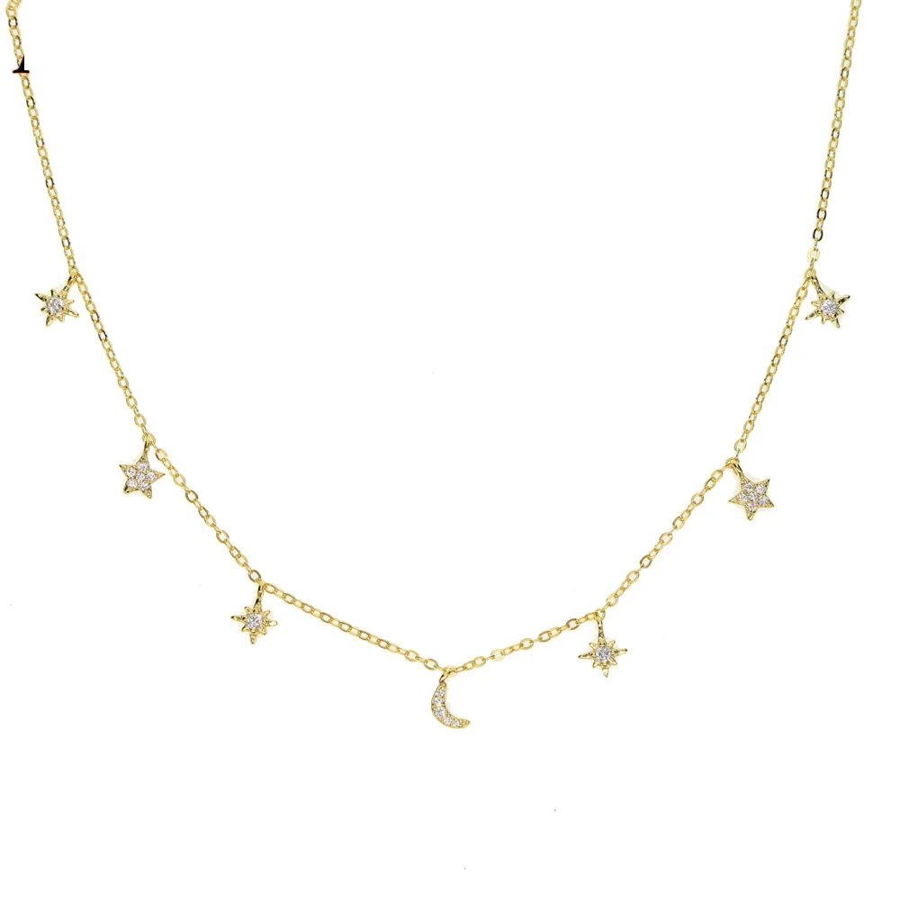 

2025 New 100% 925 Sterling Silver Charm Necklace Chokers Moon Star Sun Tiny Minimal Cute Charm Lovely Silver Girl Jewelry Gift