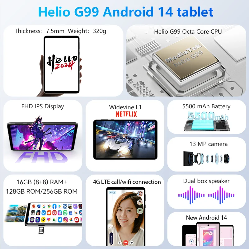 Android Headwolf-FPad5 Proタブレット,オクタコア,g99,PC,widevine l1,16GB RAM, 128GB, 256GB ROM,ufs2.1,最大8.4インチをサポート