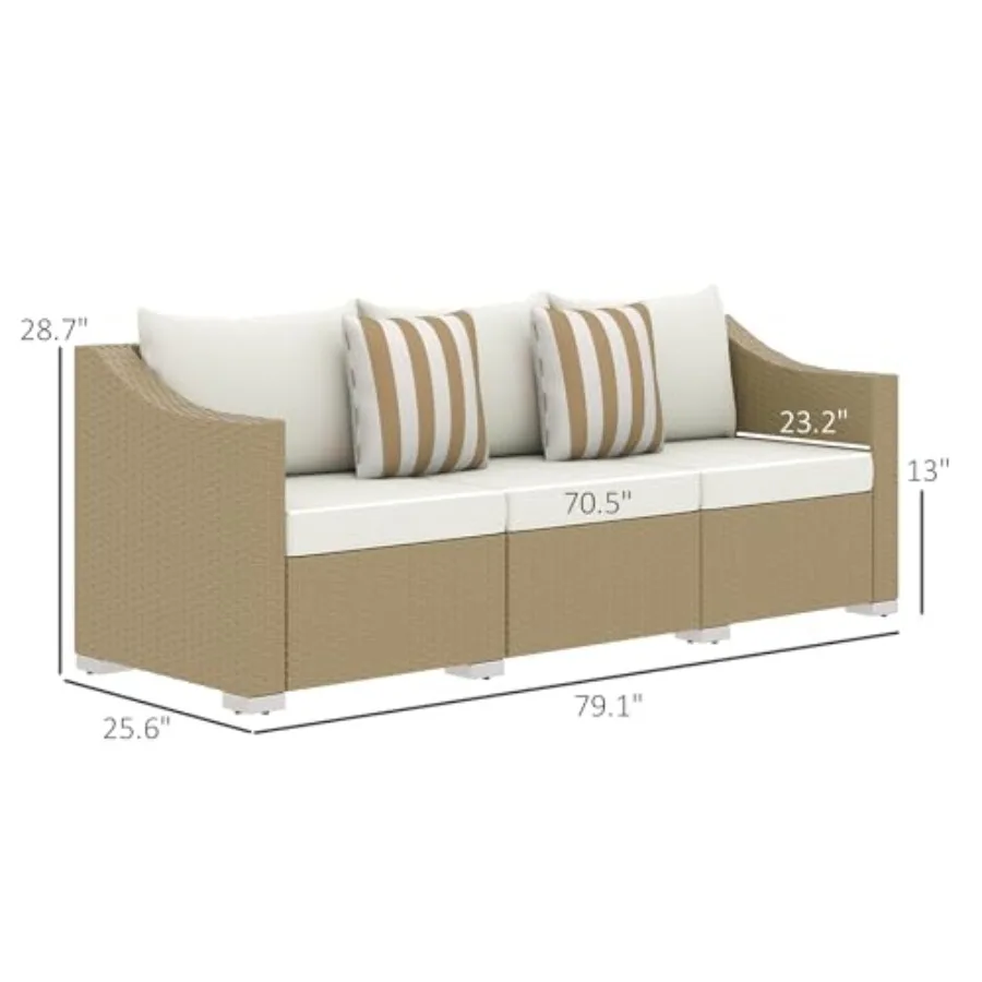 Outdoor Rattan Sofa for Patio and Garden Use, Steel Frame with Hand-Woven Rattan in Cream White, Neutral Cushions, Durable All-