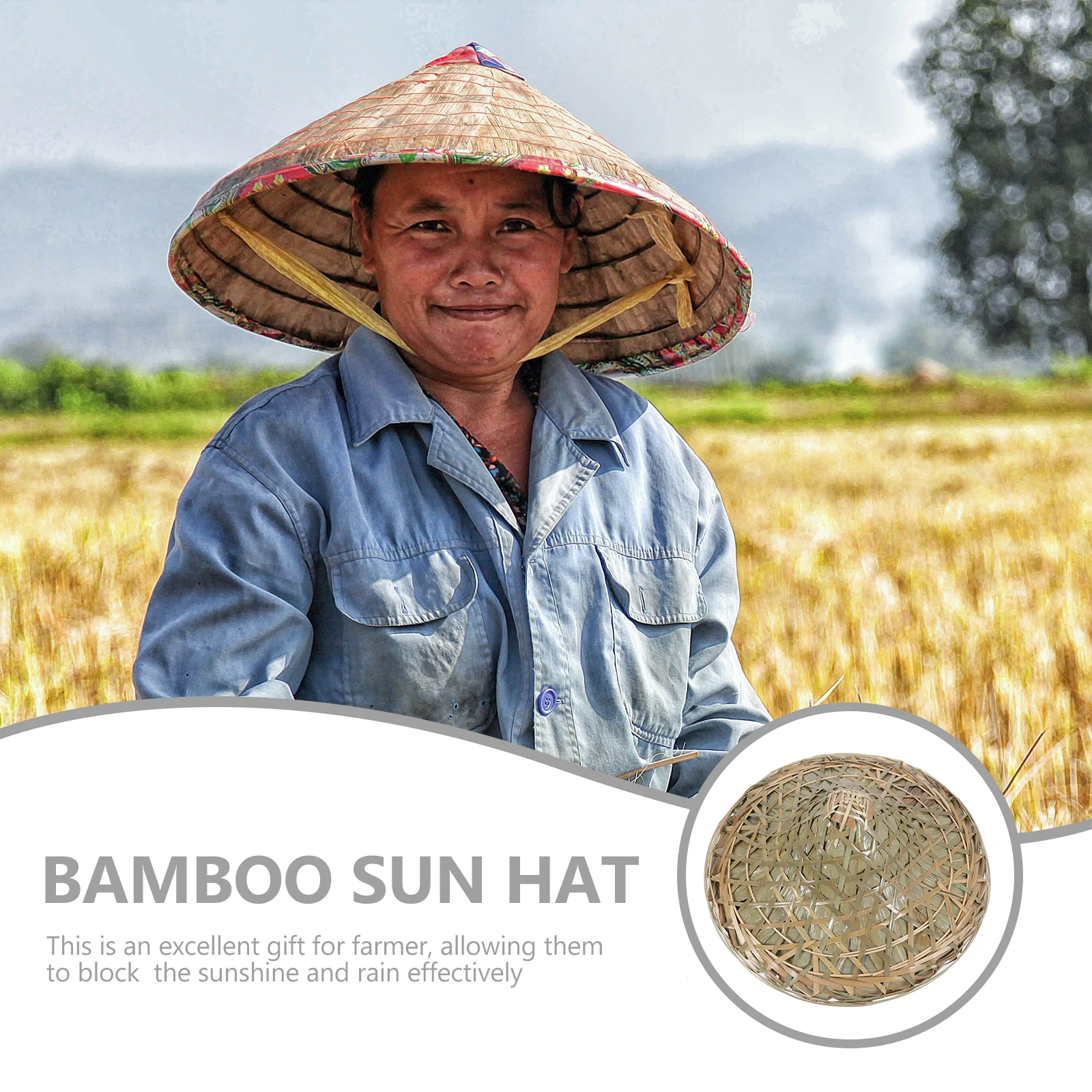 

Woven Sun Blocking Durable Rain Proof Chin Strap Head Protection Fisherman Bamboo Weaving Retro Bamboo Hat Hat