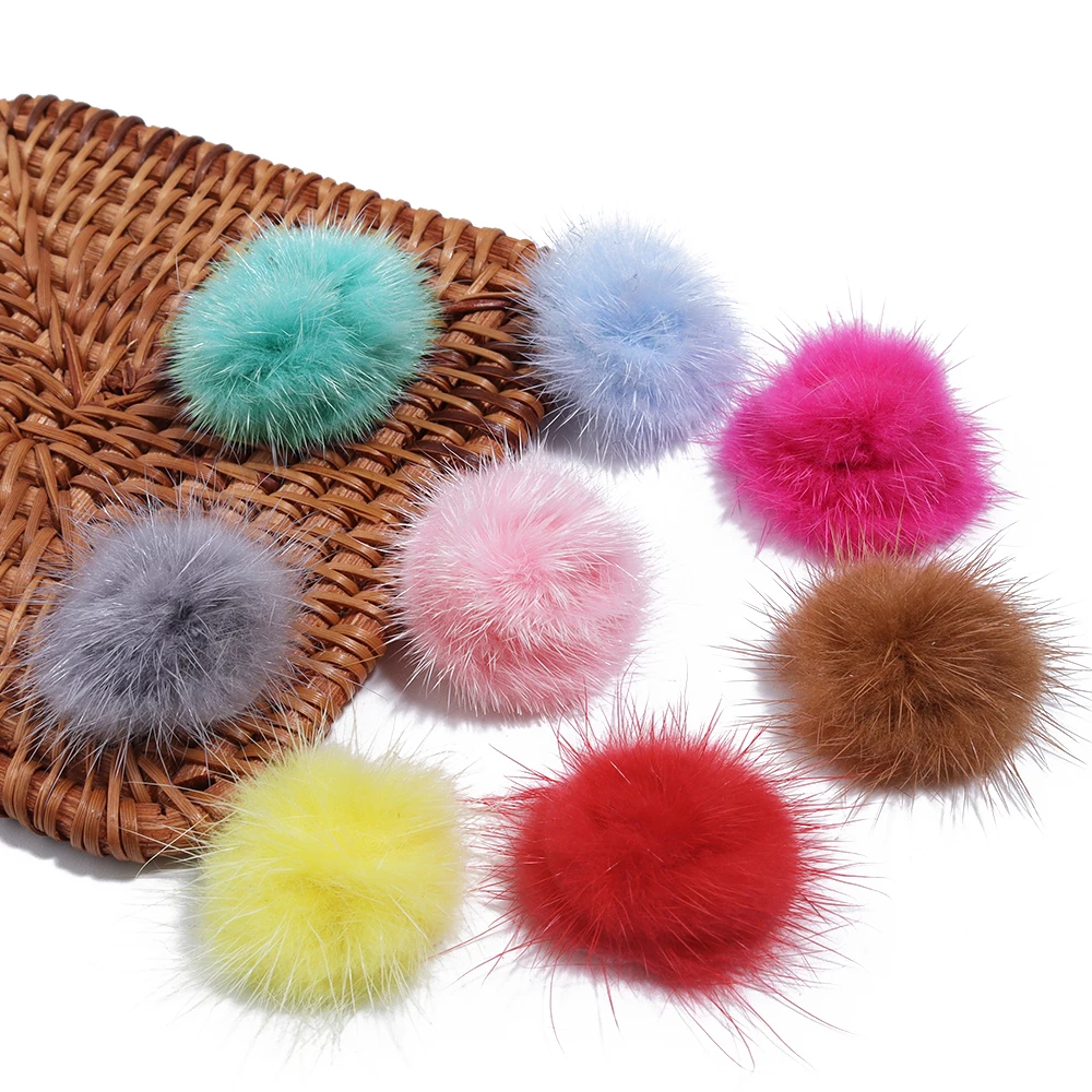 10Pcs 3cm Mink Hair Disc Buckle Ball Faux Fur Pompom Balls For DIY Handmade Crafts Key Buckles Clothing Hair Jewelry Accessories