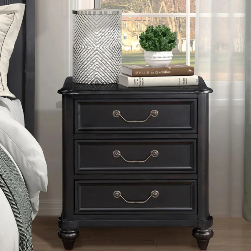 

Simple bedside table Modern home solid wood small cabinet Bedroom rack Black storage side cabinet