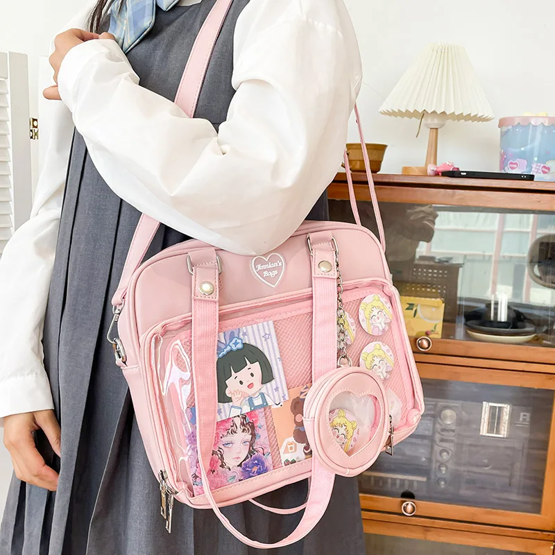 Japanese Kawaii Shoulder Bag for Women PU Leather Itabag Transparent Bag JK Tote Bag Handbags Preppy Bag Ita Bag Crossbody Bag