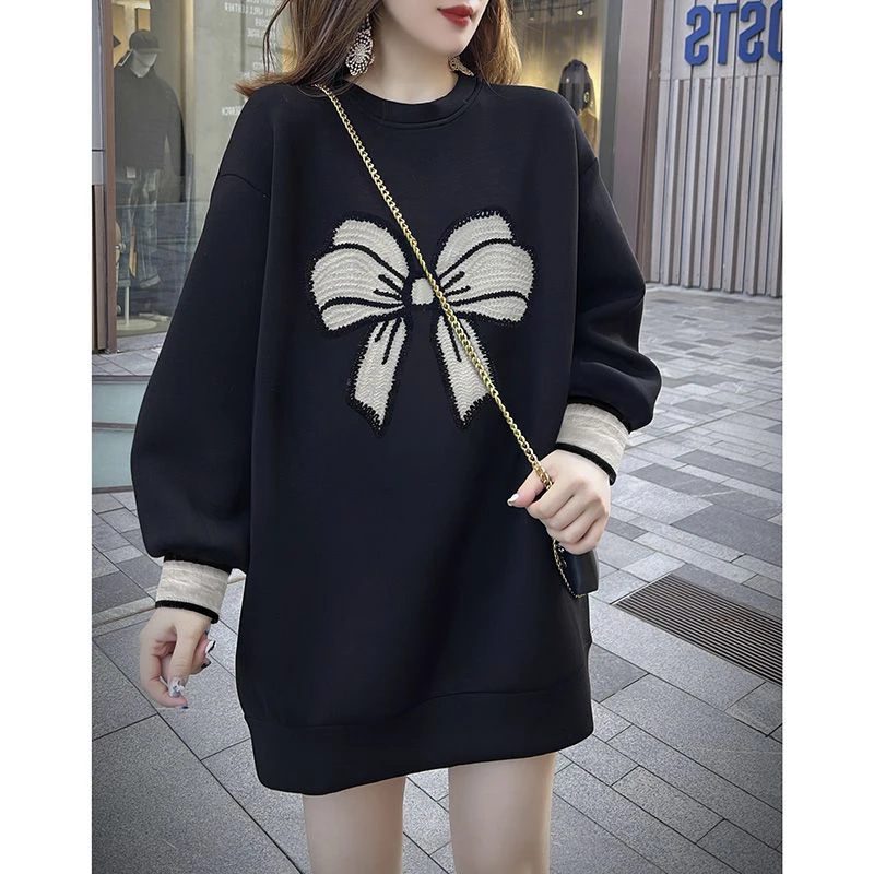 

Женское повседневное комфортное свободное платье-свитшот больших размеров с длинным рукавом для весны и осени, модное, скрывающее недостатки фигуры