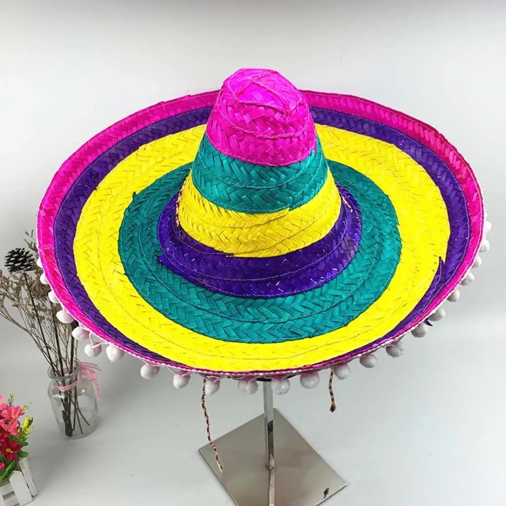 Sombrero de paja natural de ala ancha para fiestas mexicanas, sombreros de paja mexicanos para actuaciones en el escenario, sombrero panamá, sombrero de pescador colorido para carnaval.