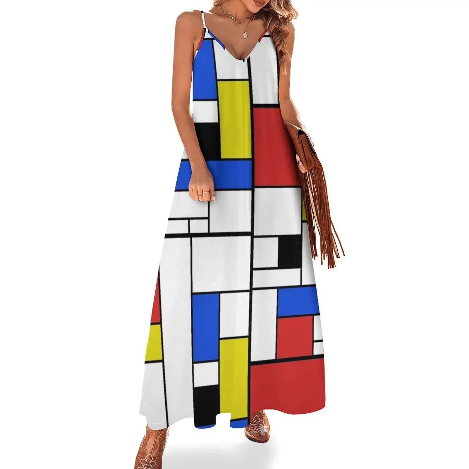 

Mondrian Lines Sleeveless Dress dress for woman dress party evening elegant luxury celebrity Long dresses