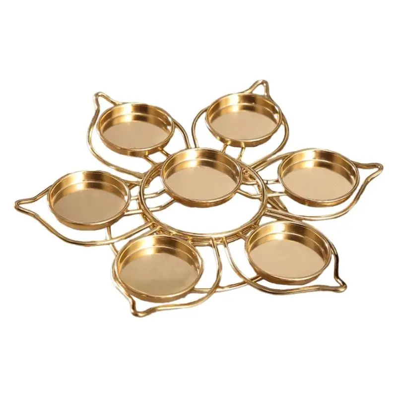 Butter Lamp Holder Seven-star Candlestick Buddhist Lotus Metal Candlestick for Buddha Lamp Metal Gold
