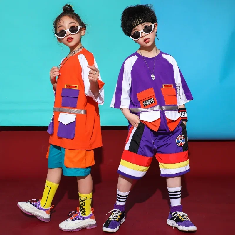 

Fashion Jazz Dance Costumes Kids Hip hop Rave Outfit Street Dance Practice Wear Stitching Stage Performance Clothing