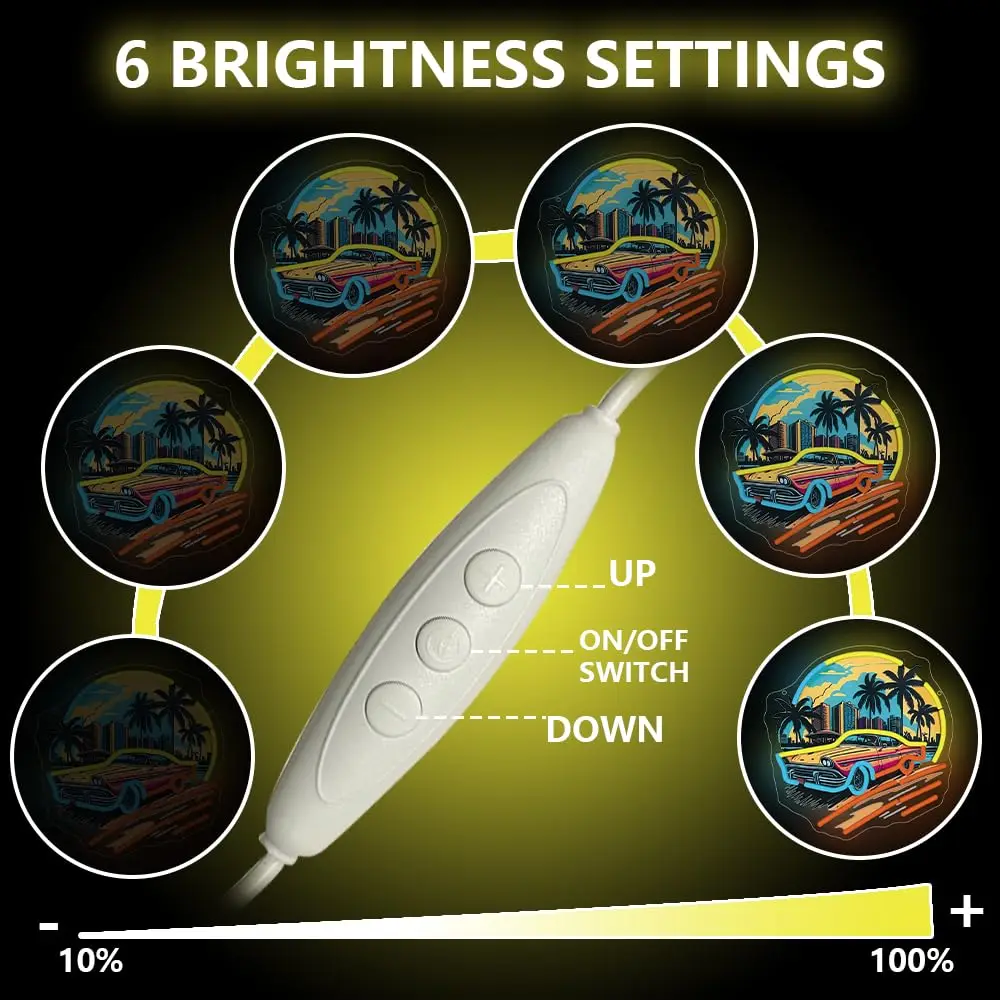 Sports Car Racing Neon Sign UV Print Dimmable Hawaiian Style LED Light Up for Wall Boys Girls Room Man Cave Garage Game Room