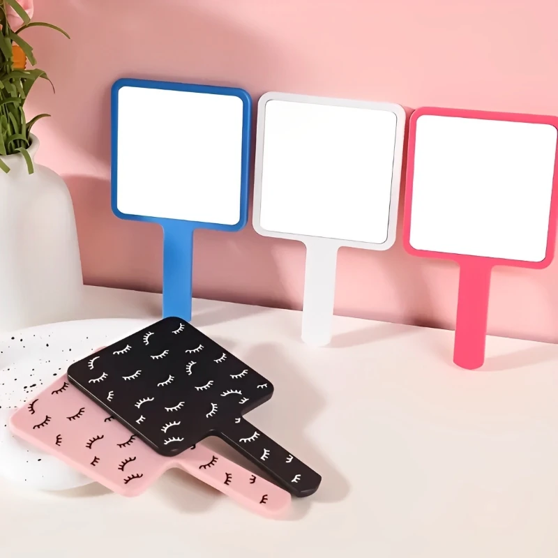 Wimpernverlängerung Handheld Make-up Spiegel Quadratischer Kosmetikspiegel mit Kunststoffgriff Hand High Definition Spiegel Beauty Zubehör