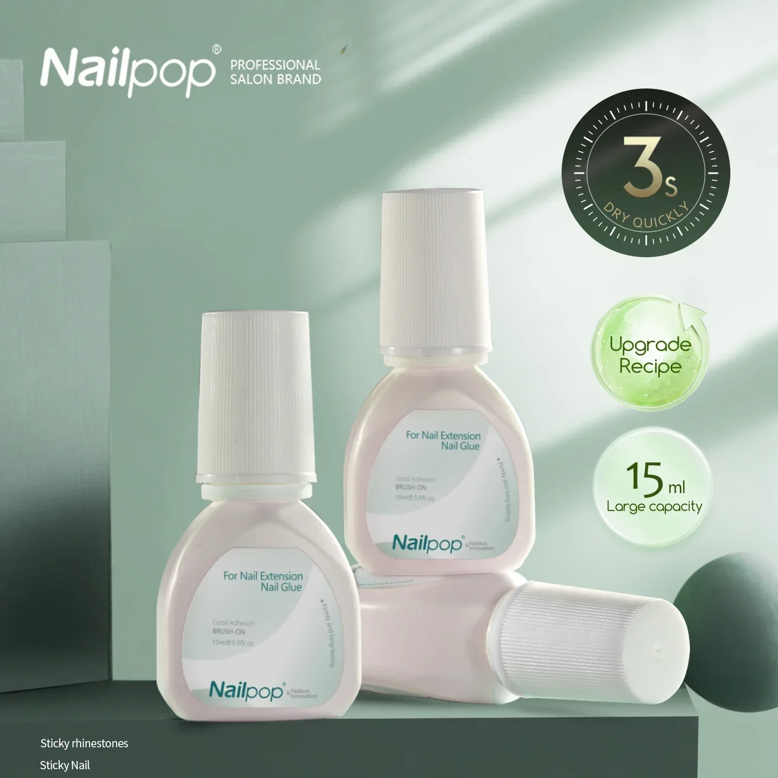 Nailpop 3S التجفيف السريع مسمار الغراء لنصائح الأظافر سوبر قوية مسمار الفن اكسسوارات مانيكير أداة حجر الراين هلام الغراء مع فرشاة