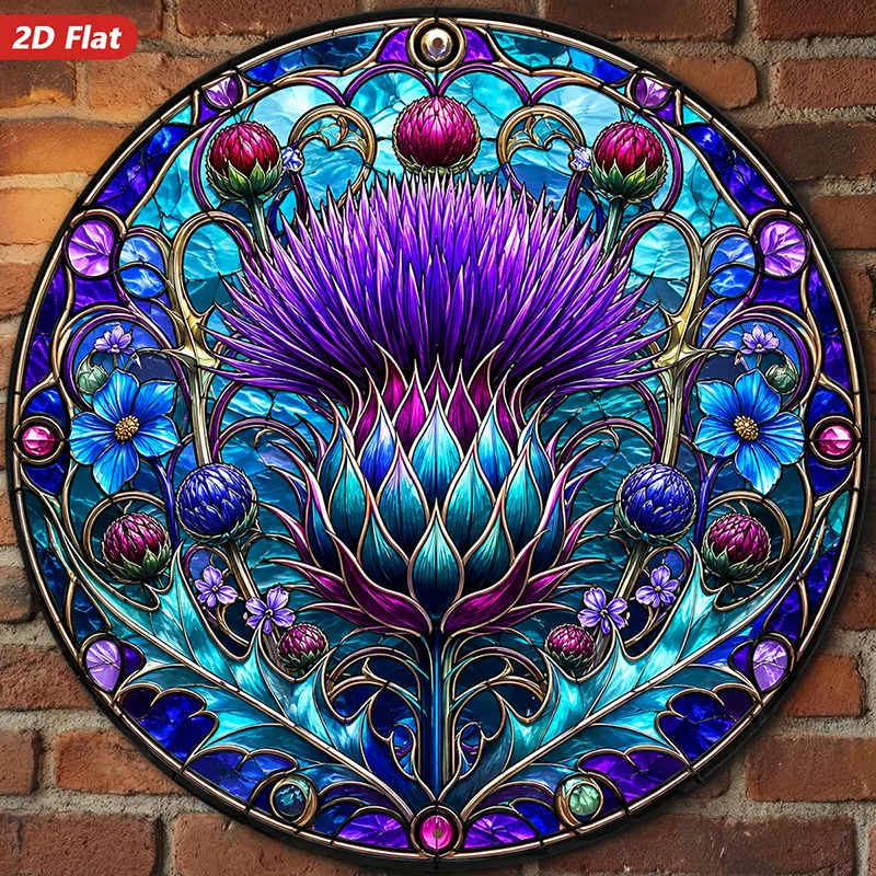 CIFBUY 2D Flat Round Mint Flower Aluminum Wall Art, Waterproof Durable Metal Sign for Indoor & Outdoor Decor, Living Room