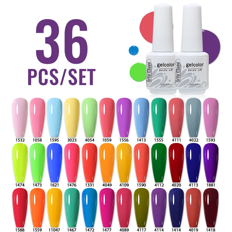 Arte Clavo 36Pcs Set Gel Nail Polish Set Semi Permanent Hybrid Gel Varnish Soak Off UV LED Nail Art Soaking Gel Nail Polish Kit