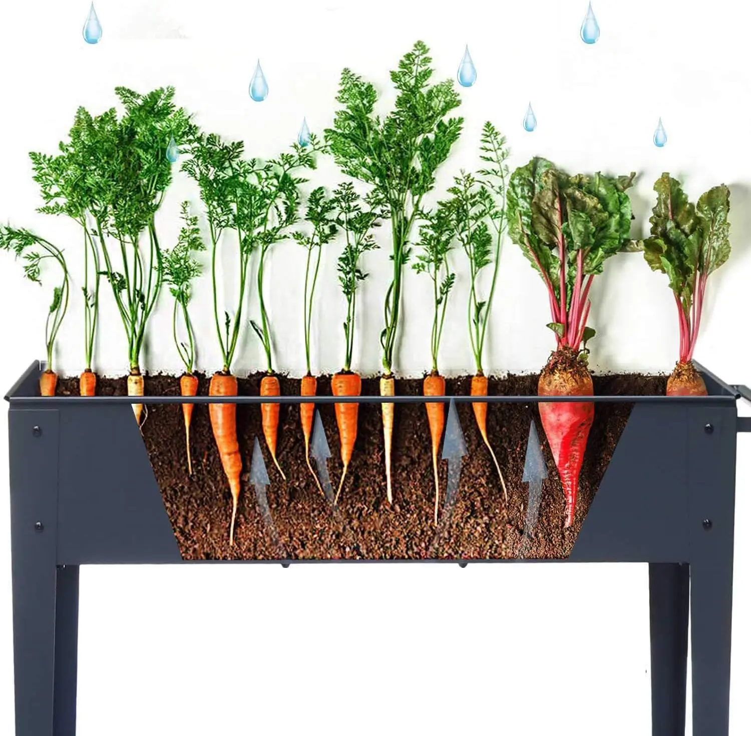 صندوق زراعة مرتفع بأرجل سرير حديقة مرتفع خارجيًا على عجلات لفناء عشبة الزهور والخضروات #6