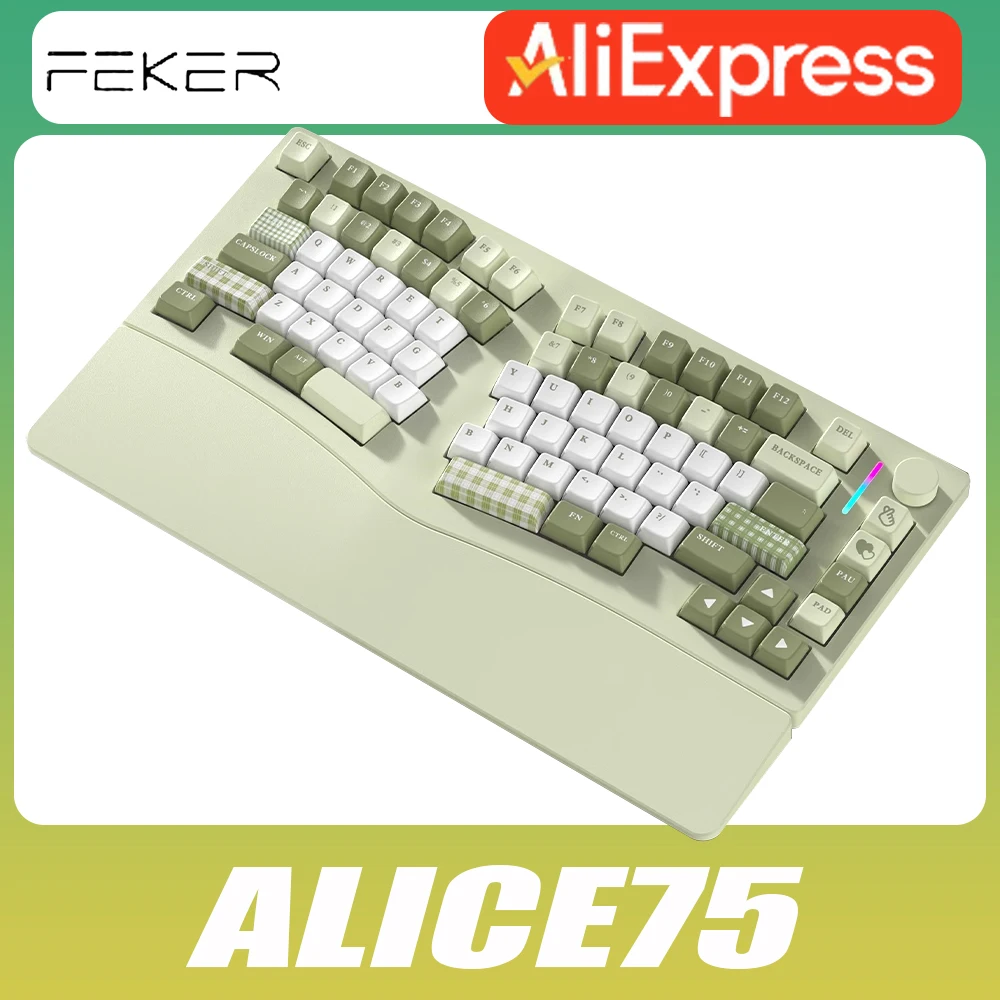 

FEKER Alice75 Mechanical Keyboard Full Aluminium Alloy Multifunctional knob 8000mAh Wireless Gaming Keyboard Hot Swap Pc Gamer