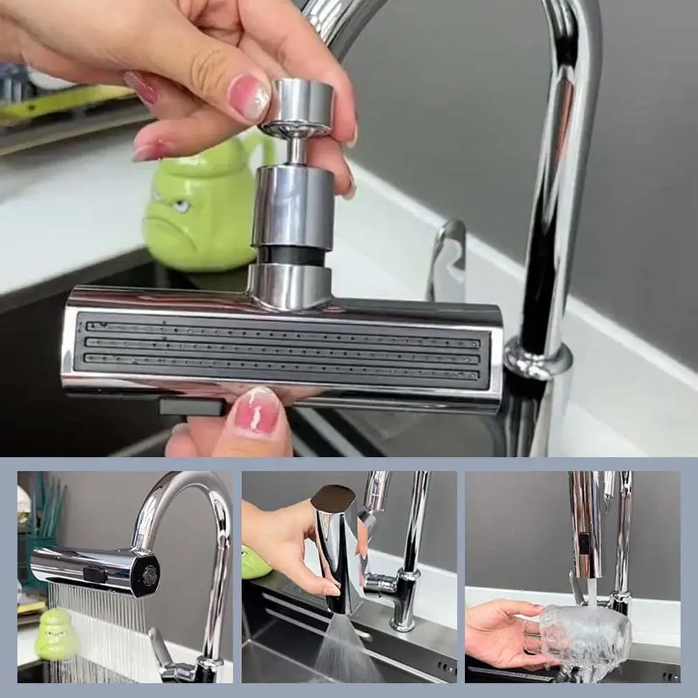 Torneira De Cozinha Giratória Com Cabeça De Pulverização, Water Saving Nozzle, 3 Funções, Cachoeira, Acessórios De Cozinha, 360 Graus