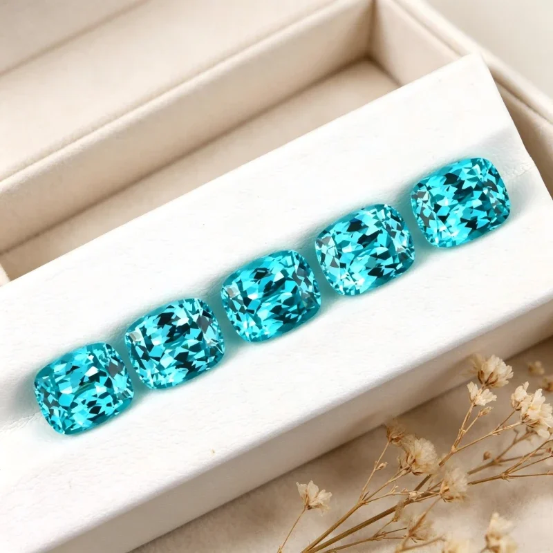 AParaiba Rectangle Cushion Shape Artificial Gemstone Neon Blue Color Available Certificate High Quality