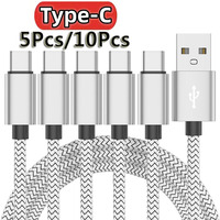 5pcs 10pcs USB A to Type C Charging Cable Fast Charger Nylon Braided Data Cable For Samsung Xiaomi Android Phone Accessories