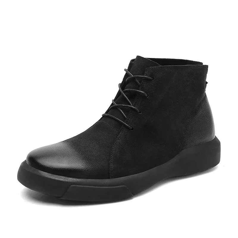 Winter Autumn Men Genuine Leather Ankle Boots British Plush Warm Men Chelsea Boots Lace Up Platform Snow Boot Shoes Botas Hombre