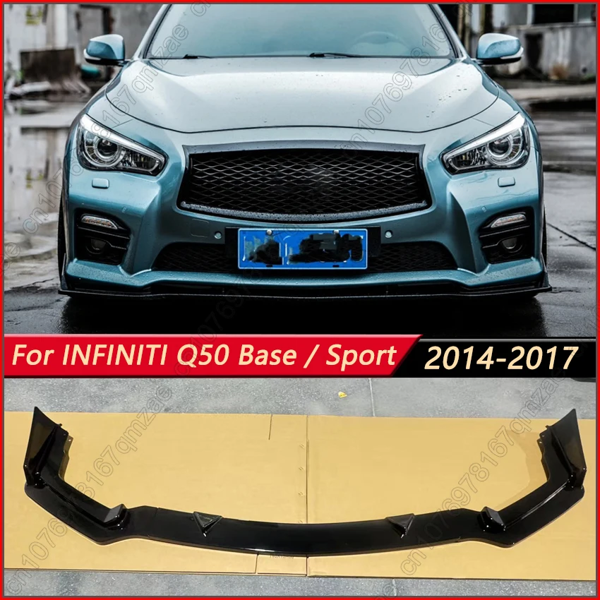

Черный передний бампер, спойлер, крышка, сплиттер для INFINITI Q50 Base/Sport 2014-2017, диффузор переднего бампера, Canards Bodykit Tuning