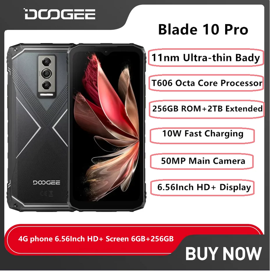 DOOGEE Blade 10 Pro Rugged 4G Smartphone 6.56Inch HD+ Screen Octa Core 6GB+256GB Android 14 Mobile Phone 50MP Camera 5150mAh NFC