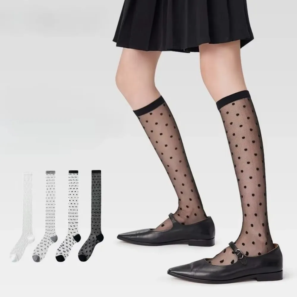 Ultra-thin Women Stockings Transparent Crystal Silk Long Socks Polka Dot Pattern Nylon Material Japanese Fashion Socks