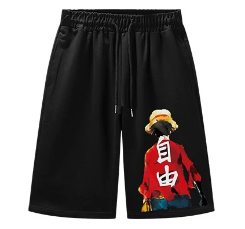 

One Piece Shorts - Anime-style Casual Shorts with Cartoon Print - 100% Cotton Athletic Shorts for Men - Comfortable Breathable