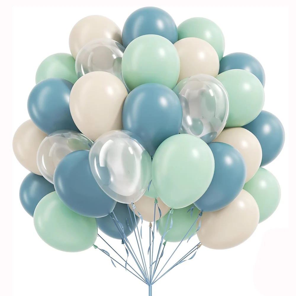 40 Stück 12 Zoll Blau Grün Beige Transparente Verdickte Latexballons Set für Hochzeit Unterwasserwelt Geburtstag Babyparty Dekoration