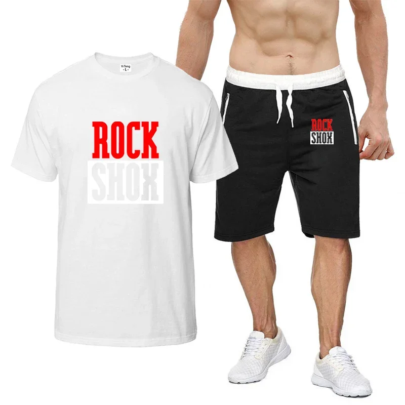 New Rock Shox Summer Men Short Sleeve Solid Color Round Neck T-shirt Top+Shorts Suit Male Fashion Sports T Shirt Casual Man Set