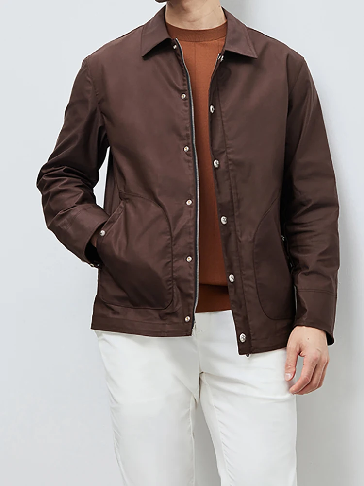 

Spring men's heavy long staple cotton fashion pilot casual lapel single-breasted jacket