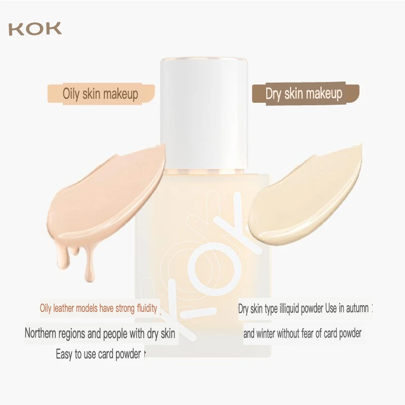 KOK Oily Skin Foundation Long-Lasting Oil-Control Water-Resistant Sweat-Proof Moisturizing Refreshing Adherent Formula