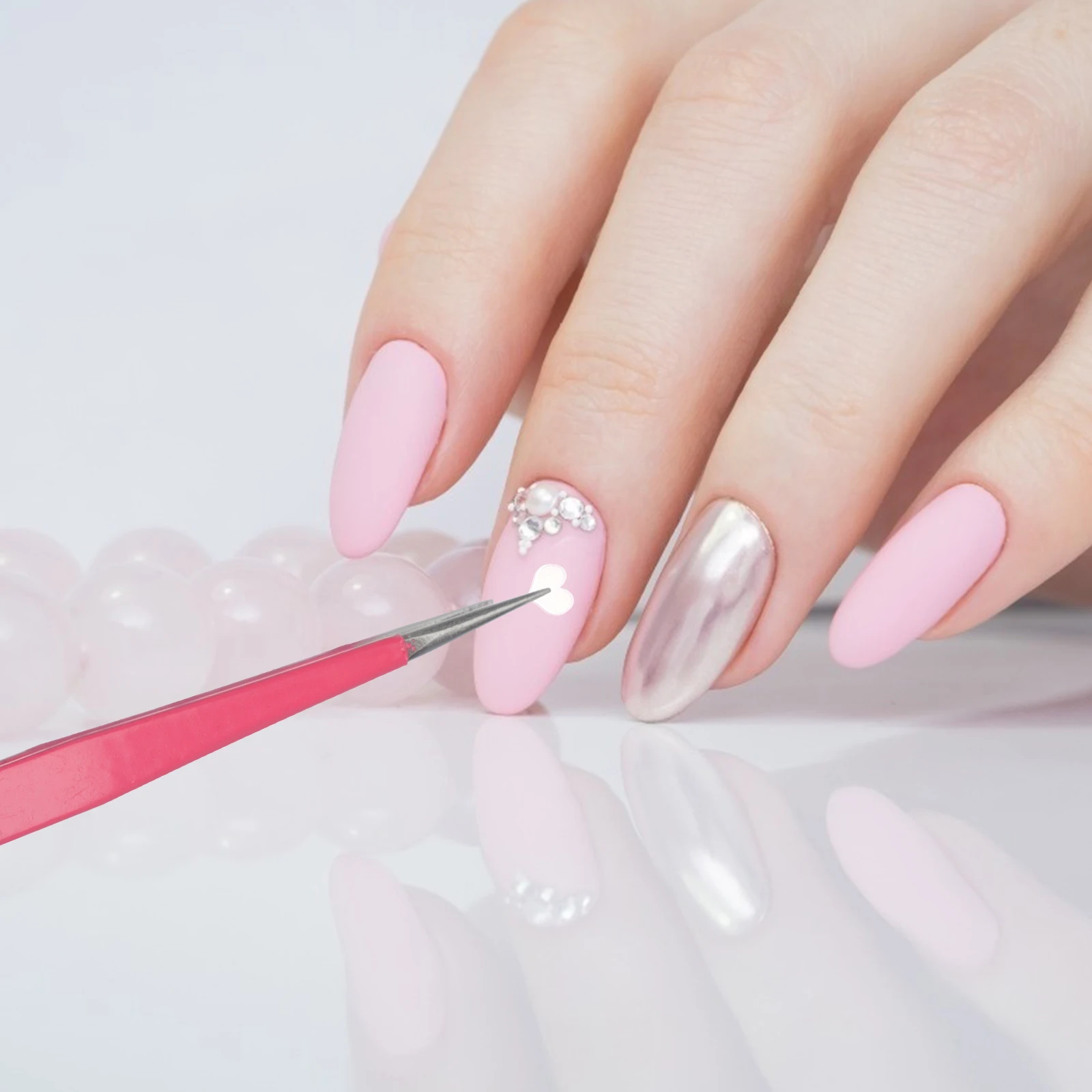 

3pcs Nail Tweezers Craft Tools DIY Sticker Stainless Steel Pink Manicure Precision Crossing H Tools Long Term Professional