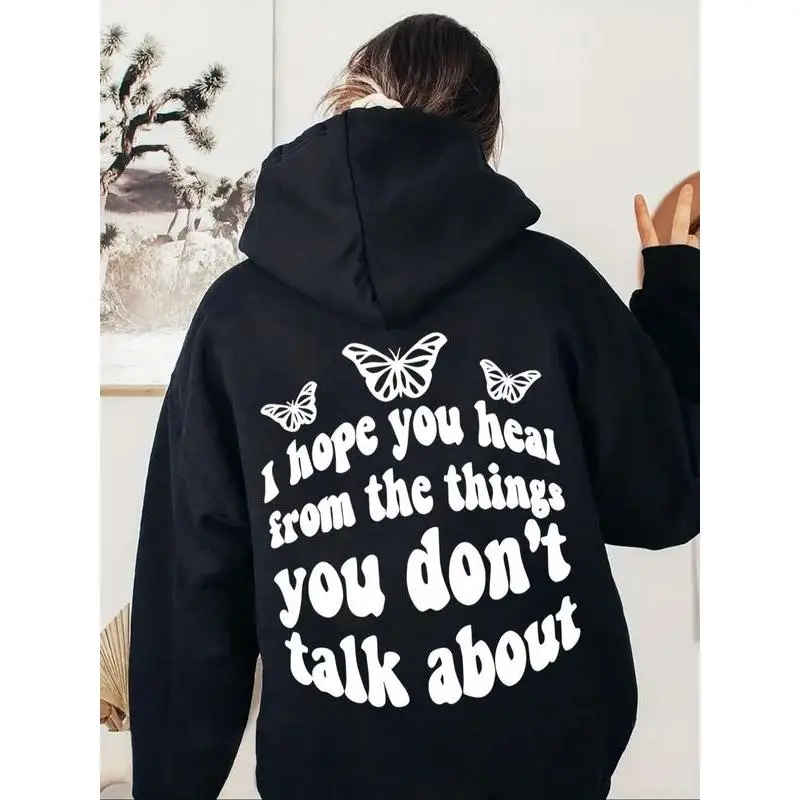 

Women's Healing Hoodie "Hope You Heal" Mental Health Awareness Pullover Butterfly Inspirational Self-Care Gift
