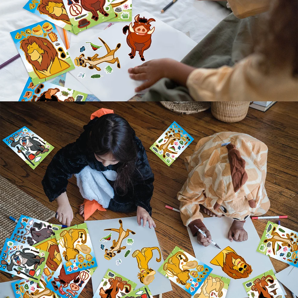 8/16Sheets Make-a-Face Disney The Lion King Children Puzzle Stickers Game Jigsaw For Boys Girls Finny Children Educational Toys