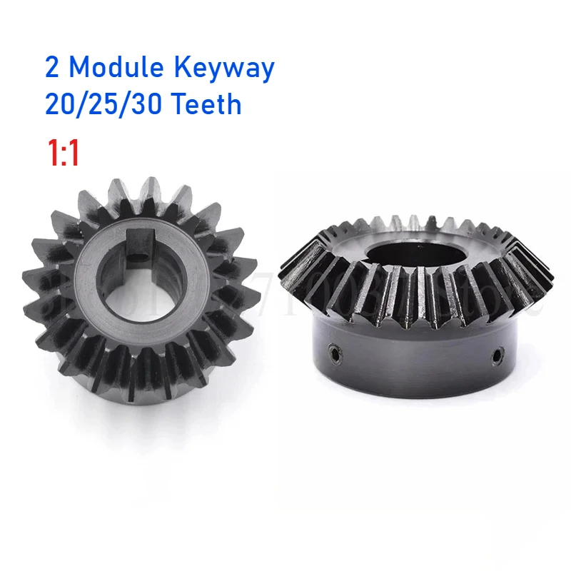 

1pcs 1:1 Bevel Gear With Keyway 2 Module 20/25/30 Teeth 90 Degrees Meshing Angle Steel Gears