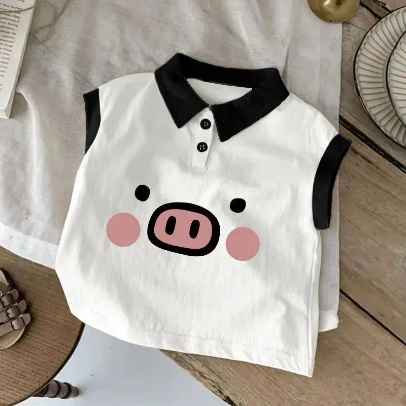 

Pure Cotton Vest New Sleeveless T-shirt Thin Style for Boys and Girls To Wear Outside in Summer Polo Shirt