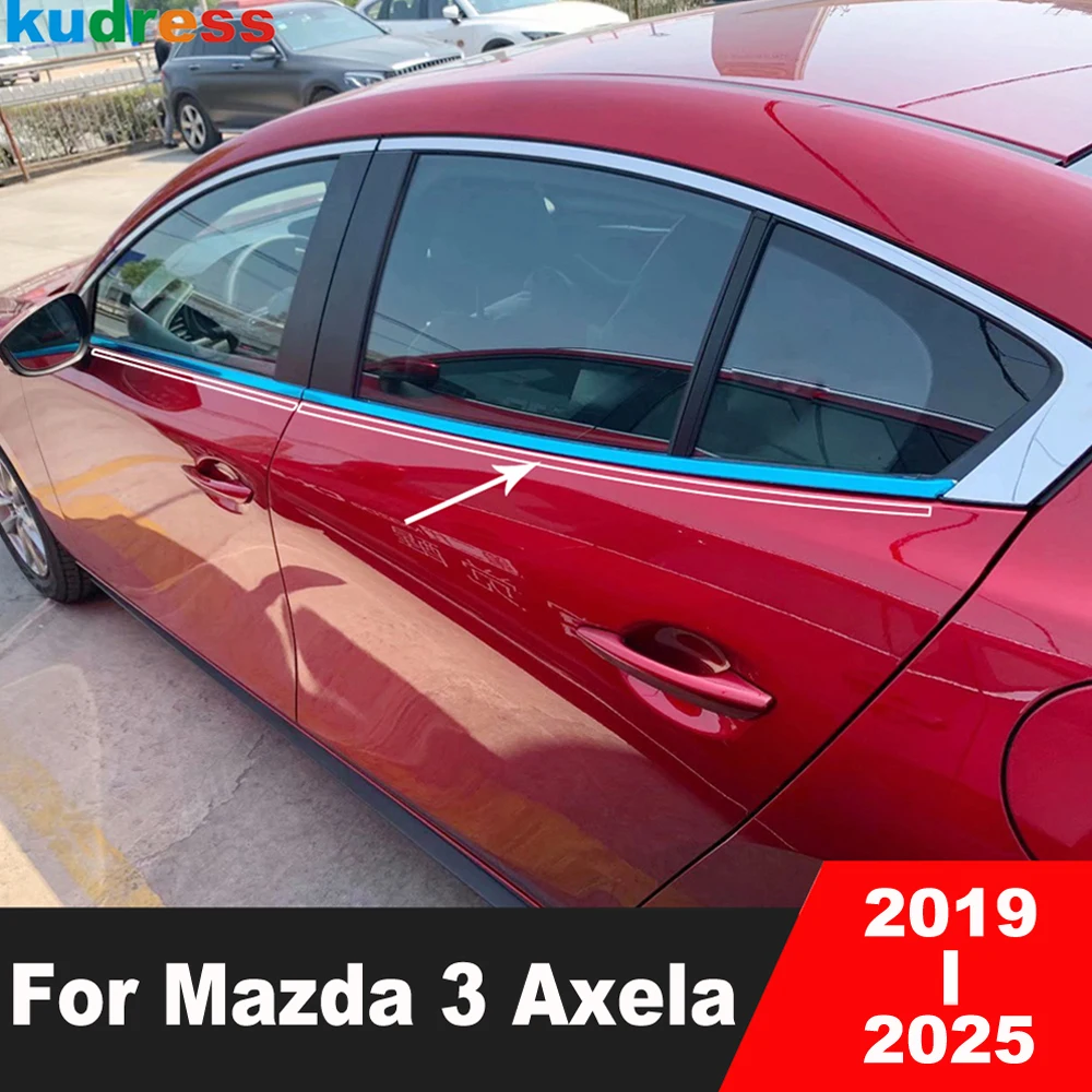 

Bottom Window Sill Trims For Mazda 3 Axela BP 2019-2022 2023 2024 2025 Sedan Steel Windows Molding Garnish Strip Car Accessories
