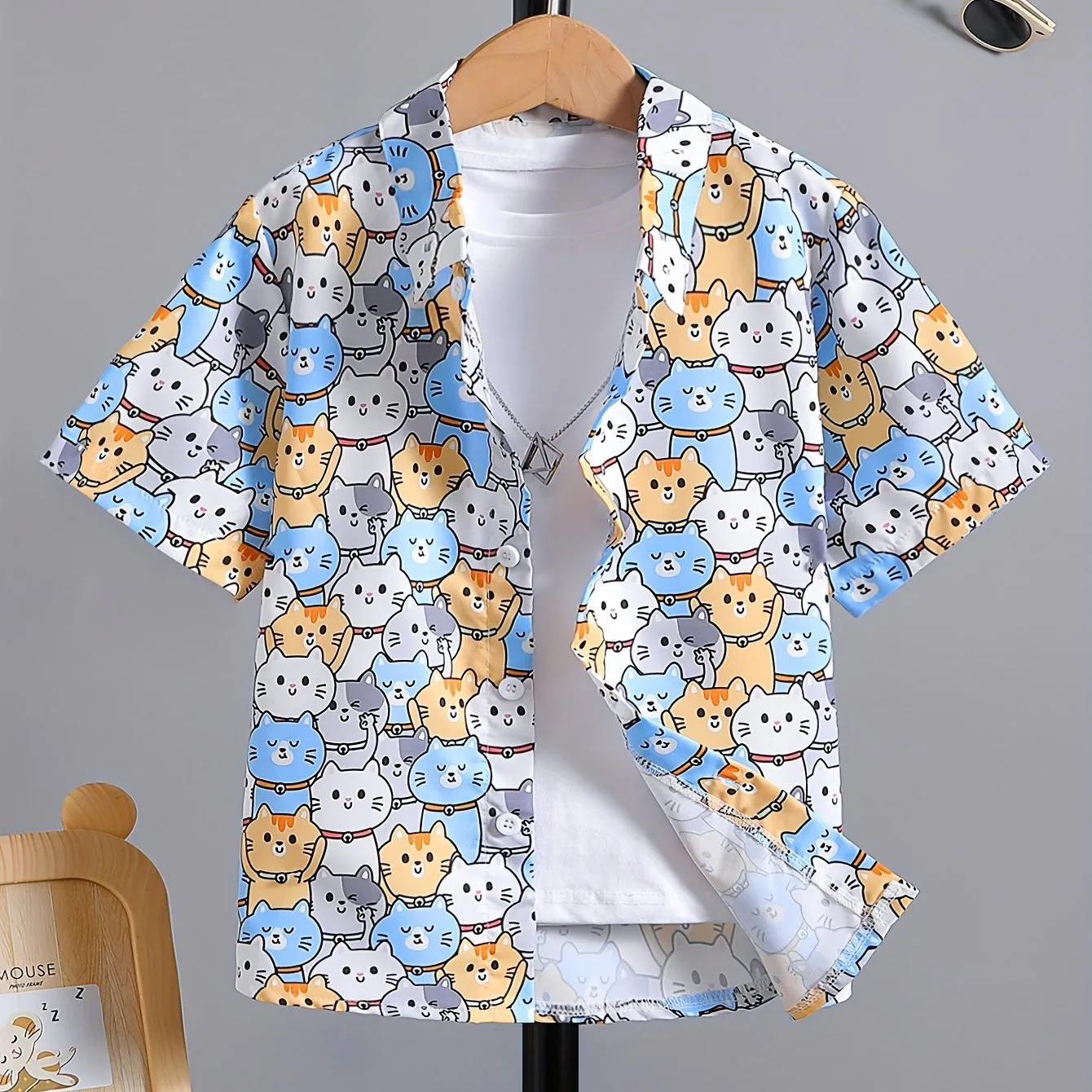 Jongens Meisjes Cartoon Creatieve Print Patroon Schattig Shirt Korte Mouw Casual Comfortabele Knoop Up Losse Zomer Vakantie Shirt