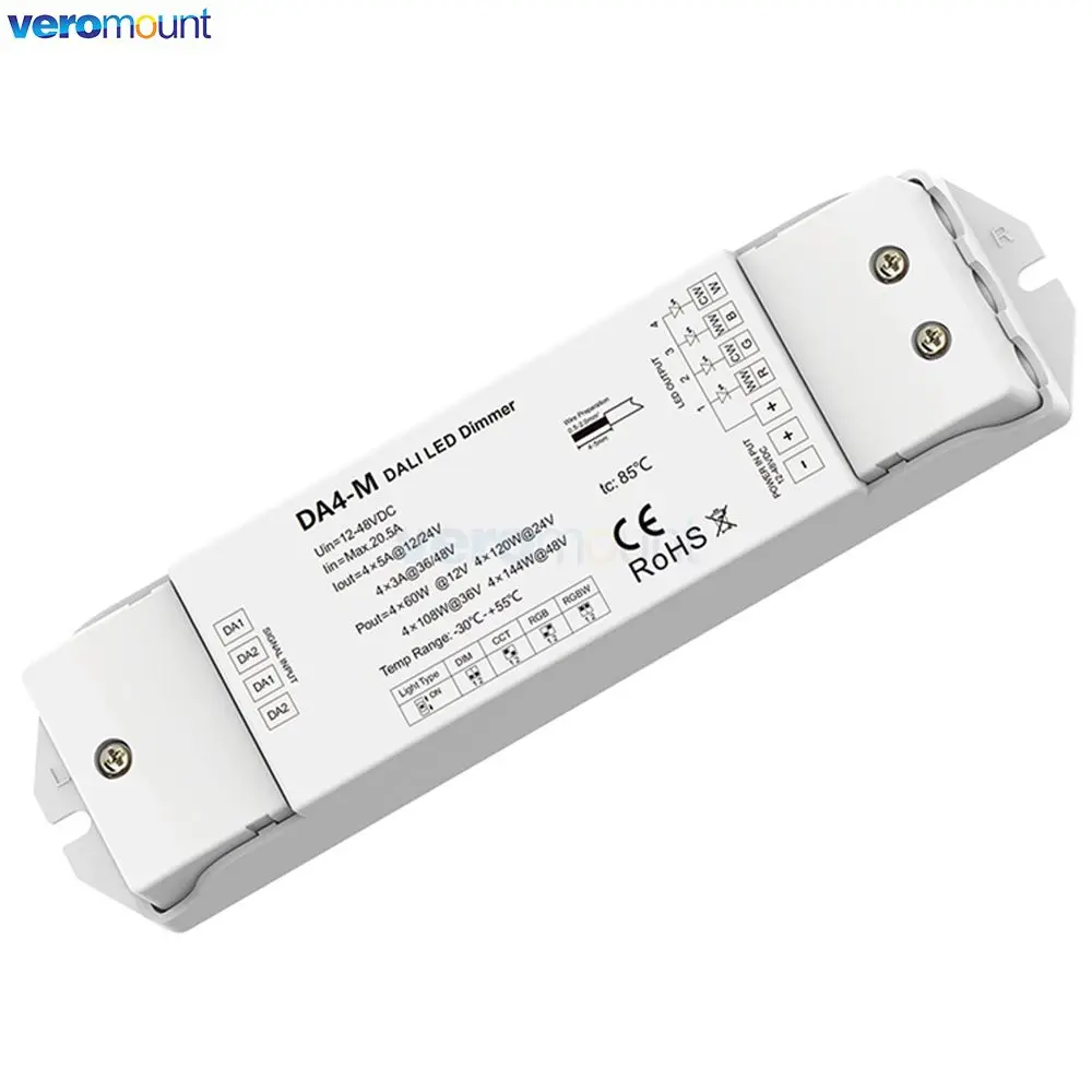 Skydance DA4-M DALI LED Dimmer 12V 24V 5A 4 Channel PWM Dimming Controller for Single Dual White RGB RGBW Color Led Strip Light