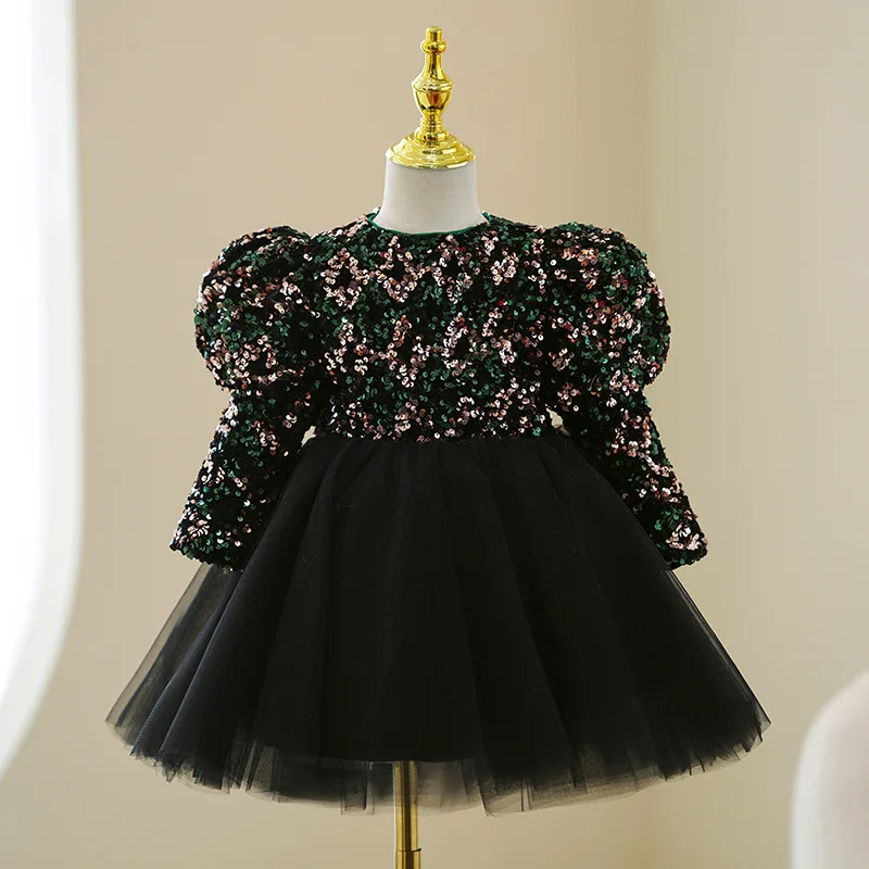 Neue luxuriöse und elegante Blumen mädchen Prinzessin Kleid Mesh formale Weihnachten flauschige Kleid Lolita Pailletten Mädchen Geburtstags feier Kleid