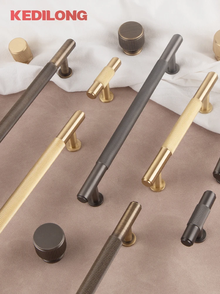 

KEDLO Solid Brass Linear Pattern Cabinet Knobs Wardrobe Cabinet Door Drawer Handle Gunmetal Gold Antique Brass 500nn Pull