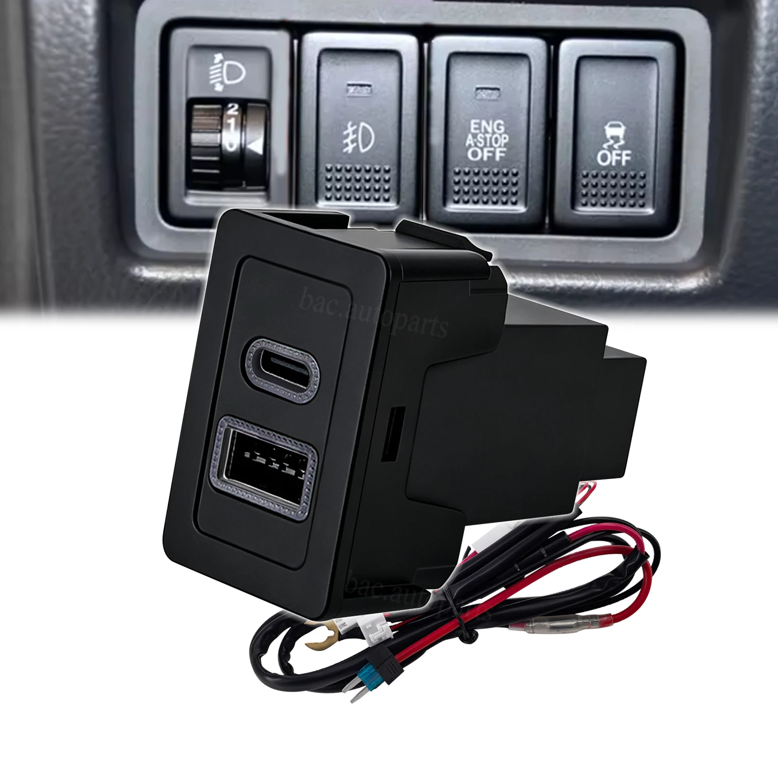 QC3.0 Dual USB Type-C PD Fast Car Charger Adapter Interface Socket for Suzuki SX4 Swift Grand Vitara 2006-2014 12V Dash Mount